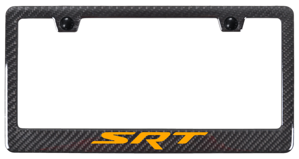 Dodge SRT Orange ABS Carbon Fiber Frame - UV Print on Black License Plate Frame - PCF.SRT.ORA.UB