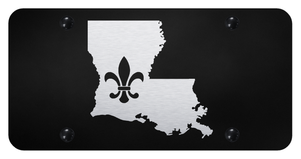 Fleur-De-Lis on LA Outline Plate - Laser Etched Black License Plate - PL.LAFDL.EB