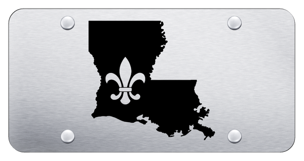 Fleur-De-Lis on LA Outline Plate - Laser Etched Brushed License Plate - PL.LAFDL.ES