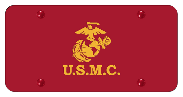 U.S.M.C. License Plate - Laser Etched Yellow on Red License Plate - PL.USMC.EYR