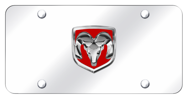 RAM Ram OEM Red License Plate - Chrome on Mirrored License Plate - RAM.OEM.R.CC