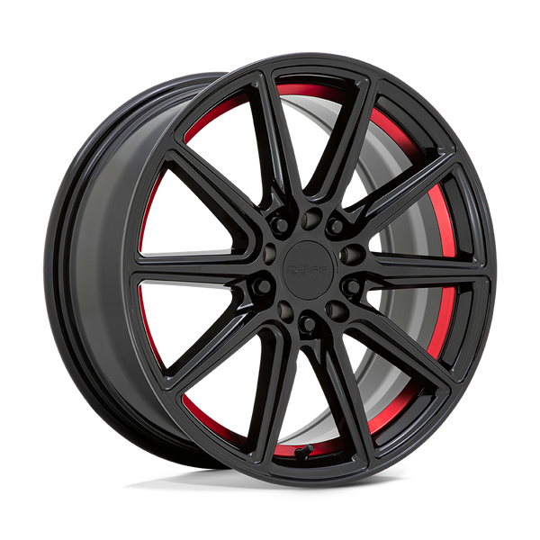 Ruff THROTTLE GLOSS BLACK W/ MACHINED RED INNER LIP Wheels for 2017-2022 ACURA ILX [] - 17X7.5 38 mm - 17"  - (2022 2021 2020 2019 2018 2017)