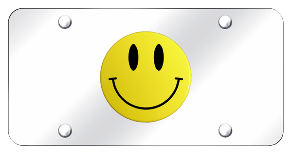 Smile Face License Plate - Yellow on Mirrored License Plate - SMI.YC