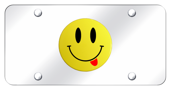 Smile Face with Tongue License Plate - Yellow on Mirrored License Plate - SMIT.YC