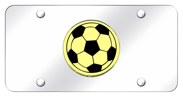 Soccer Ball License Plate - Gold on Mirrored License Plate - SOC.GC