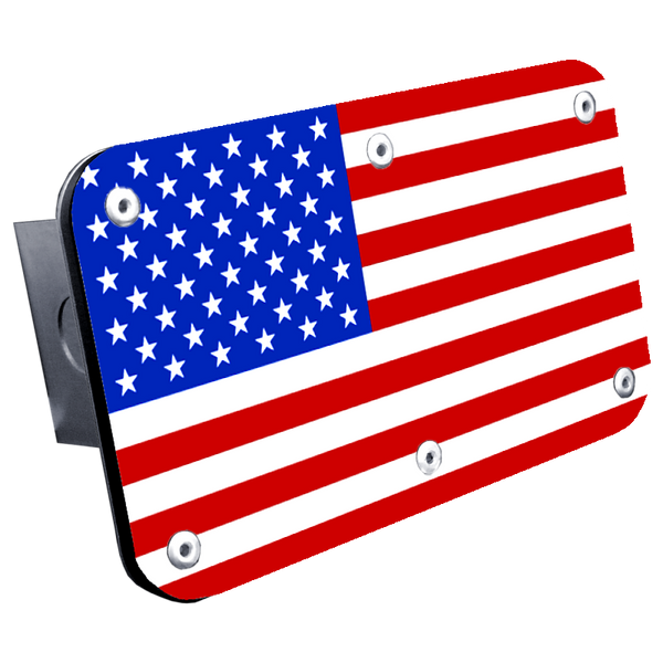 USA Flag Class III Trailer Hitch Plug - UV Print on Brushed - T.FLAG.US