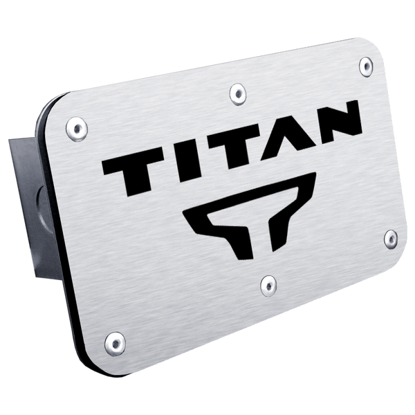 Titan Name and Logo Class III Trailer Hitch Plug - Brushed - T.TITNL.S