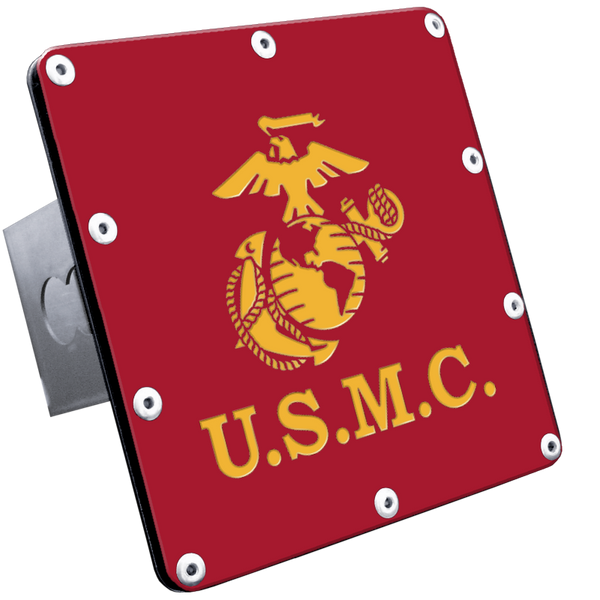 U.S.M.C. Class III Trailer Hitch Plug - Yellow on Red - T.USMC.YR