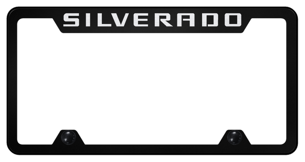 Chevrolet Silverado Steel Truck Cut-Out Frame - Laser Etched Black License Plate Frame - TF.SIL.EB