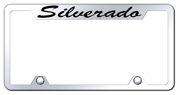 Chevrolet Silverado Script Steel Truck Cut-Out Frame - Etched Mirrored License Plate Frame - TFS.SIL.EC