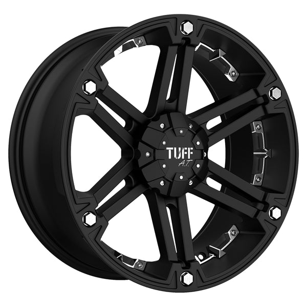 Tuff T01 FLAT BLACK W/ CHROME INSERTS Wheels for 1997-2006 JEEP WRANGLER [] - 17X8 -13 MM - 17"  - (2006 2005 2004 2003 2002 2001 2000 1999 1998 1997)