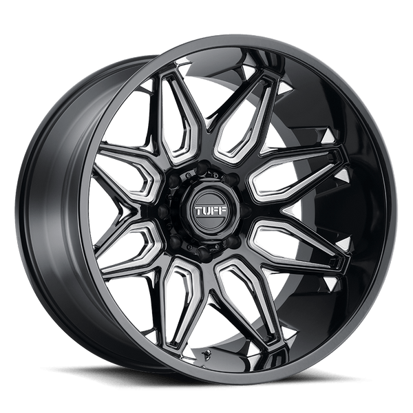 Tuff T3B GLOSS BLACK W/ MILLED SPOKES Wheels for 2020-2022 JEEP GLADIATOR [LIFTED ONLY] - 22X12 -45 MM - 22"  - (2022 2021 2020)