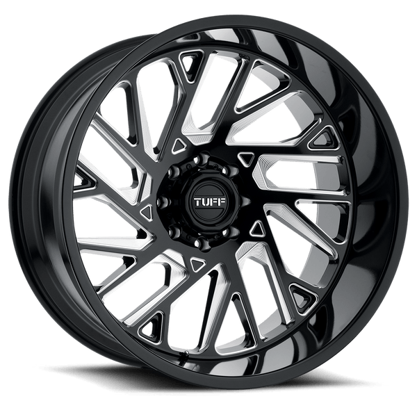 Tuff T4B GLOSS BLACK W/ MILLED SPOKES Wheels for 2020-2022 JEEP GLADIATOR [LIFTED ONLY] - 22X12 -45 MM - 22"  - (2022 2021 2020)