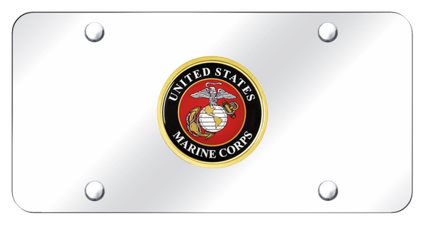 U.S.M.C. Badge License Plate - Chrome on Mirrored License Plate - USMC1.CC