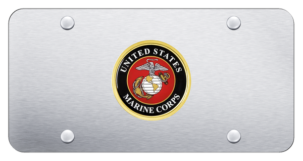 U.S.M.C. Badge License Plate - Chrome on Brushed License Plate - USMC1.CS