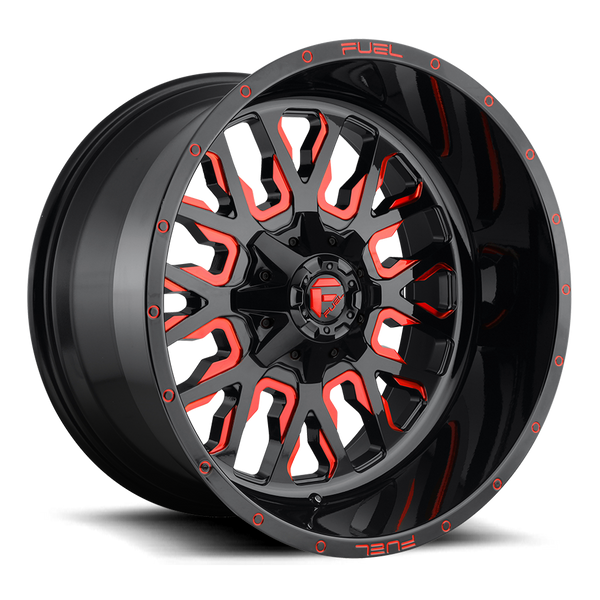 FUEL D612 Gloss Black w/ Milled Red Wheels for 2007-2018 JEEP WRANGLER - 20x9 01 mm - 20" - (2018 2017 2016 2015 2014 2013 2012 2011 2010 2009 2008 2007)