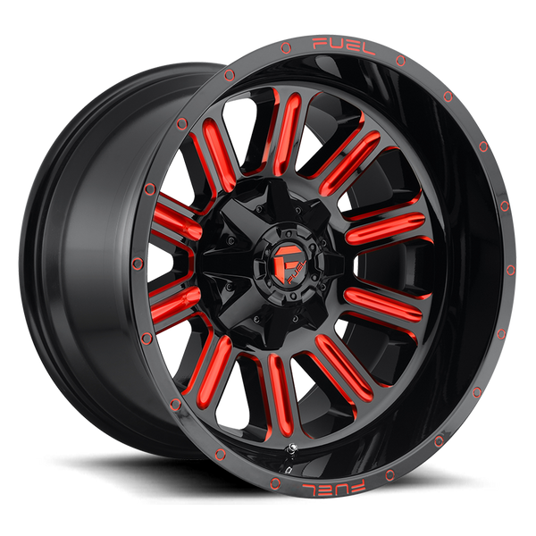 FUEL D621 Gloss Black w/ Milled Red Wheels for 2007-2018 JEEP WRANGLER - 20x9 20 mm - 20" - (2018 2017 2016 2015 2014 2013 2012 2011 2010 2009 2008 2007)