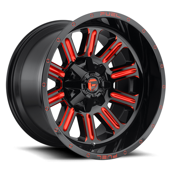 FUEL D621 Gloss Black w/ Milled Red Wheels for 2007-2018 JEEP WRANGLER - 18x9 -12 mm - 18" - (2018 2017 2016 2015 2014 2013 2012 2011 2010 2009 2008 2007)