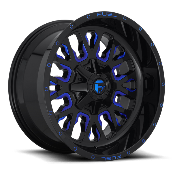 FUEL D645 Gloss Black w/ Milled Blue Wheels for 2007-2018 JEEP WRANGLER - 20x9 01 mm - 20" - (2018 2017 2016 2015 2014 2013 2012 2011 2010 2009 2008 2007)