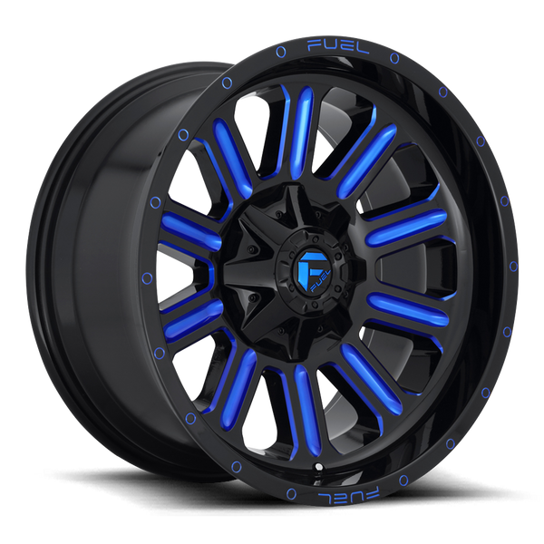 FUEL D646 Gloss Black w/ Milled Blue Wheels for 2007-2018 JEEP WRANGLER - 18x9 01 mm - 18" - (2018 2017 2016 2015 2014 2013 2012 2011 2010 2009 2008 2007)