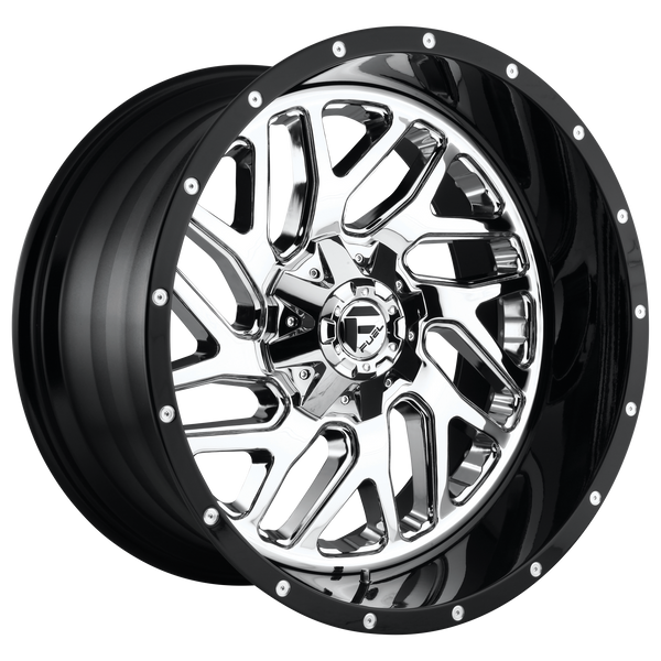 FUEL TRITON CHROME PLATED GLOSS BLACK LIP Wheels for 2011-2019 CHEVROLET SILVERADO 3500 HD LIFTED ONLY - 22x10 -13 mm 22" - (2019 2018 2017 2016 2015 2014 2013 2012 2011)