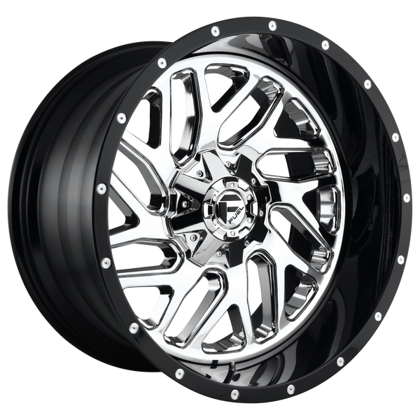 FUEL TRITON CHROME PLATED GLOSS BLACK LIP Wheels for 1999-2019 FORD F-250 SUPER DUTY LIFTED ONLY - 20x12 -44 mm 20" - (2019 2018 2017 2016 2015 2014 2013 2012 2011 2010 2009 2008 2007 2006 2005 2004 2003 2002 2001)