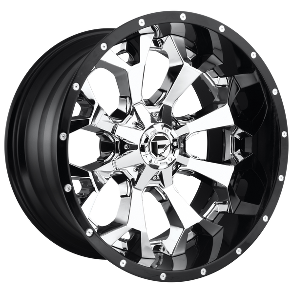 FUEL ASSAULT CHROME PLATED GLOSS BLACK LIP Wheels for 2004-2010 GMC SIERRA 2500 HD LIFTED ONLY - 20x12 -43 mm 20" - (2010 2009 2008 2007 2006 2005 2004)