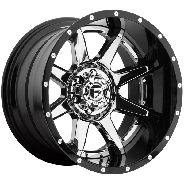 FUEL RAMPAGE CHROME PLATED GLOSS BLACK LIP Wheels for 2006-2008 DODGE RAM 1500 LIFTED ONLY - 20x12 -44 mm 20" - (2008 2007 2006)