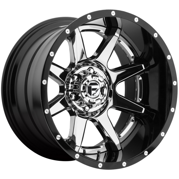 FUEL RAMPAGE CHROME PLATED GLOSS BLACK LIP Wheels for 1994-2010 DODGE RAM 2500 LIFTED ONLY - 20x12 -44 mm 20" - (2010 2009 2008 2007 2006 2005 2004 2003 2002 2001 2000 1999 1998 1997 1996 1995 1994)