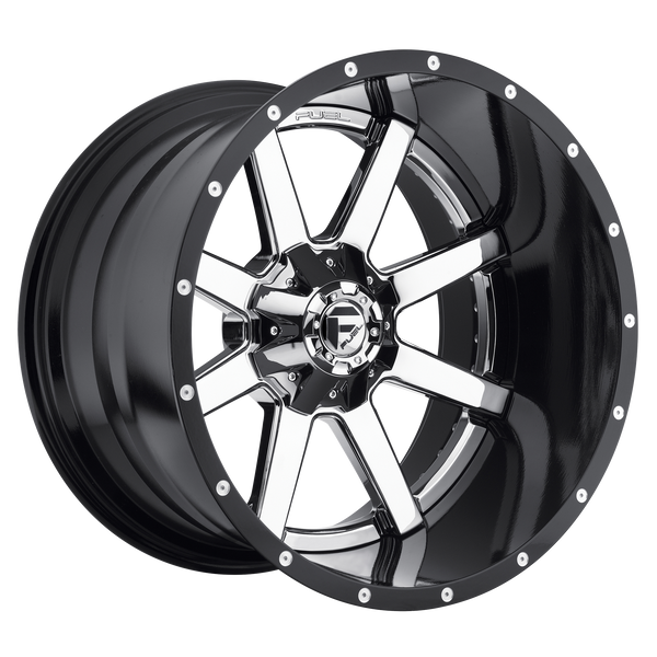 FUEL MAVERICK CHROME PLATED GLOSS BLACK LIP Wheels for 1986-1989 DODGE D100 LIFTED ONLY - 22x12 -44 mm 22" - (1989 1988 1987 1986)