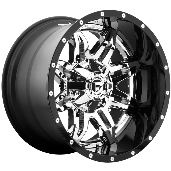 FUEL LETHAL CHROME PLATED GLOSS BLACK LIP Wheels for 2010-2019 CHEVROLET SILVERADO 2500 HD LIFTED ONLY - 20x10 -19 mm 20" - (2019 2018 2017 2016 2015 2014 2013 2012 2011 2010)