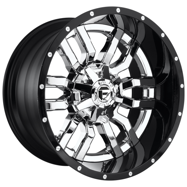 FUEL SLEDGE CHROME PLATED GLOSS BLACK LIP Wheels for 1999-2019 FORD F-250 SUPER DUTY LIFTED ONLY - 20x12 -43 mm 20" - (2019 2018 2017 2016 2015 2014 2013 2012 2011 2010 2009 2008 2007 2006 2005 2004 2003 2002 2001)