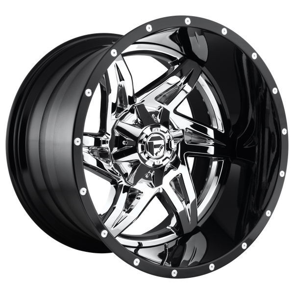 FUEL ROCKER CHROME PLATED GLOSS BLACK LIP Wheels for 2001-2010 CHEVROLET SILVERADO 2500 HD LIFTED ONLY - 20x12 -43 mm 20" - (2010 2009 2008 2007 2006 2005 2004 2003 2002 2001)