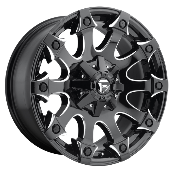 FUEL BATTLE AXE GLOSS BLACK MILLED Wheels for 1998-2001 MAZDA B2500 LIFTED ONLY - 18x9 -12 mm 18" - (2001 2000 1999 1998)