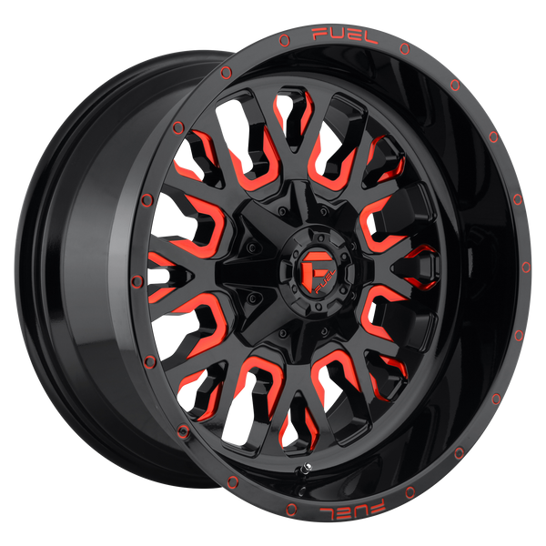 FUEL STROKE GLOSS BLACK RED TINTED CLEAR Wheels for 2013-2019 FORD F-350 SUPER DUTY - 20x9 1 mm 20" - (2019 2018 2017 2016 2015 2014 2013)
