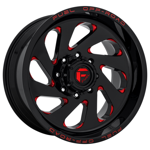 FUEL VORTEX GLOSS BLACK RED TINTED CLEAR Wheels for 2011-2019 GMC SIERRA 2500 HD LIFTED ONLY - 22x12 -44 mm 22" - (2019 2018 2017 2016 2015 2014 2013 2012 2011)