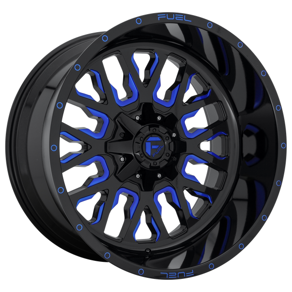 FUEL STROKE GLOSS BLACK BLUE TINTED CLEAR Wheels for 2010-2019 CHEVROLET SILVERADO 2500 HD LIFTED ONLY - 20x10 -18 mm 20" - (2019 2018 2017 2016 2015 2014 2013 2012 2011 2010)