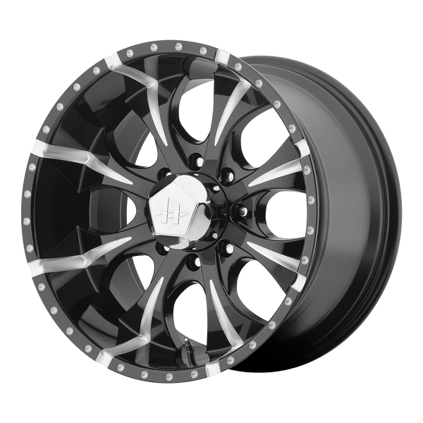 HELO MAXX Gloss Black Milled Wheels for 2001-2010 CHEVROLET SILVERADO 2500 HD LIFTED ONLY - 17x9 -12 mm 17" - (2010 2009 2008 2007 2006 2005 2004 2003 2002 2001)