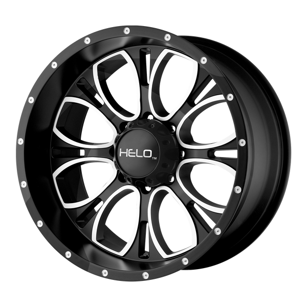 HELO HE879 Gloss Black Machined Wheels for 2005-2019 FORD F-350 SUPER DUTY LIFTED ONLY - 20x9 -12 mm 20" - (2019 2018 2017 2016 2015 2014 2013 2012 2011 2010 2009 2008 2007 2006 2005)