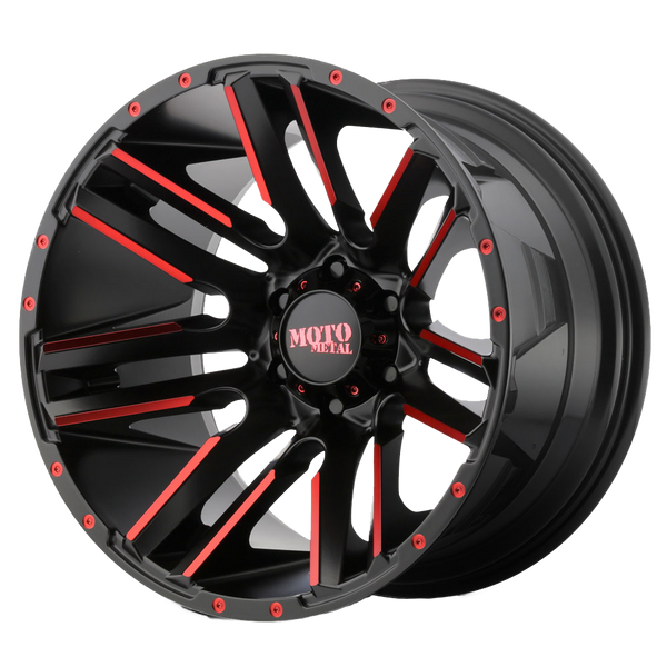 MOTO METAL RAZOR Satin Black Machined Red Tint Wheels for 2010-2019 CHEVROLET SILVERADO 2500 HD LIFTED ONLY - 20x10 -24 mm 20" - (2019 2018 2017 2016 2015 2014 2013 2012 2011 2010)