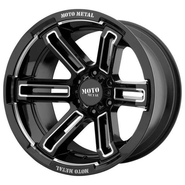 MOTO METAL RUKUS Gloss Black Milled Wheels for 2011-2018 RAM 1500 - 20x12 -44 mm 20" - (2018 2017 2016 2015 2014 2013 2012 2011)