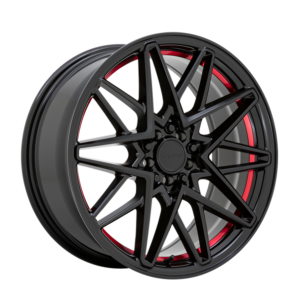 Ruff CLUTCH GLOSS BLACK W/ MACHINED RED INNER LIP Wheels for 2017-2020 ACURA MDX [] - 18X8 38 mm - 18"  - (2020 2019 2018 2017)