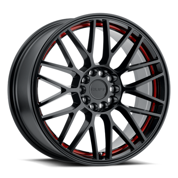 Ruff OVERDRIVE GLOSS BLACK W/ RED INNER LIP Wheels for 2017-2022 ACURA ILX [] - 18X8 38 mm - 18"  - (2022 2021 2020 2019 2018 2017)