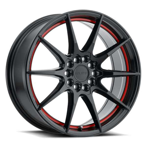 Ruff SPEEDSTER GLOSS BLACK W/ RED STRIPE Wheels for 2015-2020 ACURA TLX [] - 18X8 38 MM - 18"  - (2020 2019 2018 2017 2016 2015)